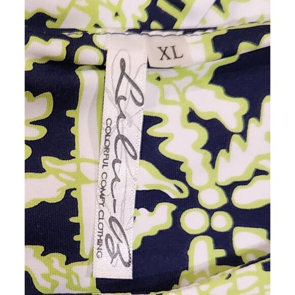 Lulu B Dress XL Palm Tree Print Navy Blue Green Sleeveless Midi Coastal Resort - Picture 2 of 9